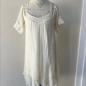 4/$20 Mossimo Supply Co. Cream Asymmetrical Dress with Crochet Panels